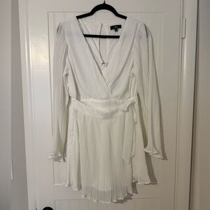 Lulu's White Pleated Wrap Long-Sleeve Dress/Romper
